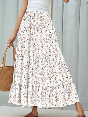 Flowy Floral A Line Maxi Skirt for Women Chiffon Beach Long Skirts - NWOT - M